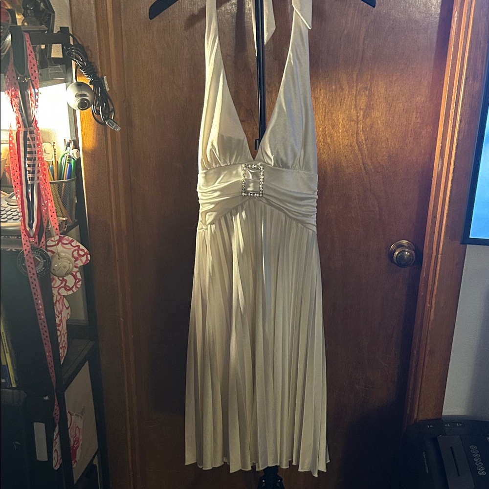 Special Moments Ivory Backless Dress with Embellished Waist